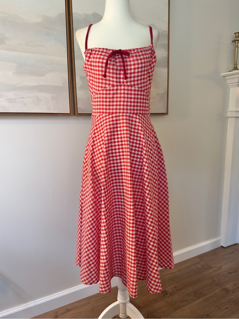 Stop Staring! Red White Gingham Fit & Flare Midi Dress Vintage Pin Up